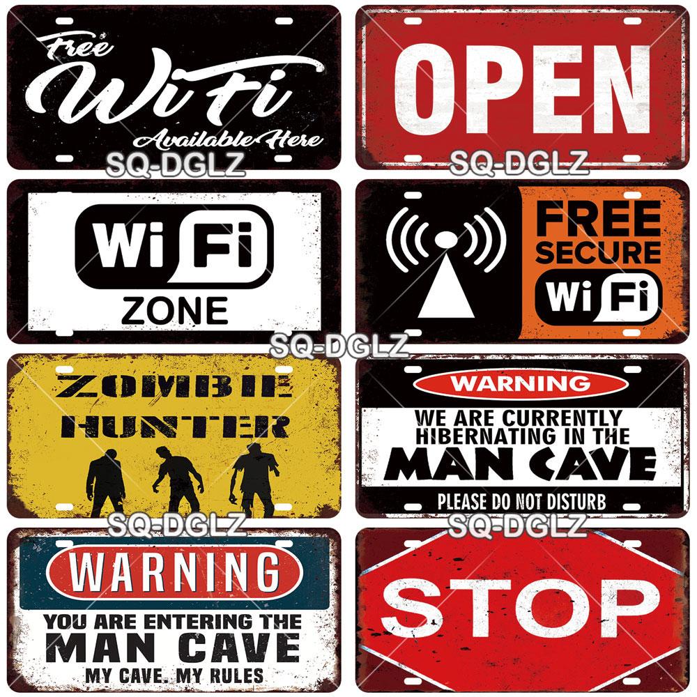 SQ-DGLZ Warning Beware Of License Plate WIFI Tin Sign State Wall Decoration Metal Sign Home Decor Painting Plaques Art Poster