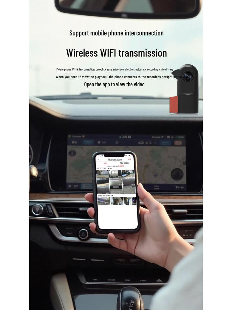 WiFi HD Dash Cam with Mobile App Connection, USB Car Recorder, and Wire-Free Installation
