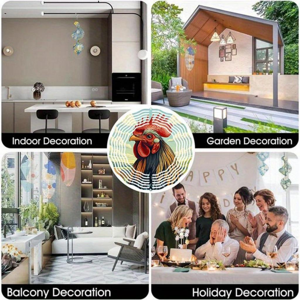 Rooster Metal Wind Chime - 2D Farmhouse Design for Garden, Patio & Balcony | Relaxing Wind-Activated Sounds | No Electricity Needed – Outdoor Decor