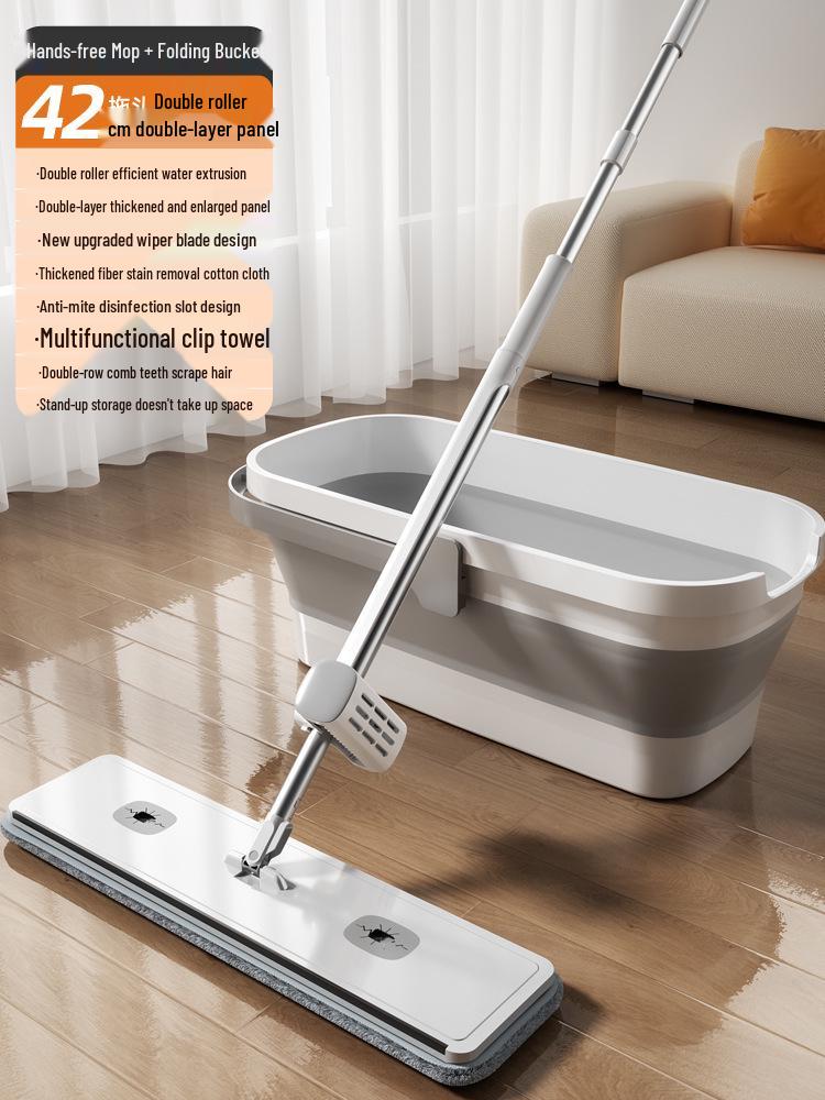 Hands-Free Effortless Flat Mop & Bucket - Dual Wet/Dry Use for Wood Floors