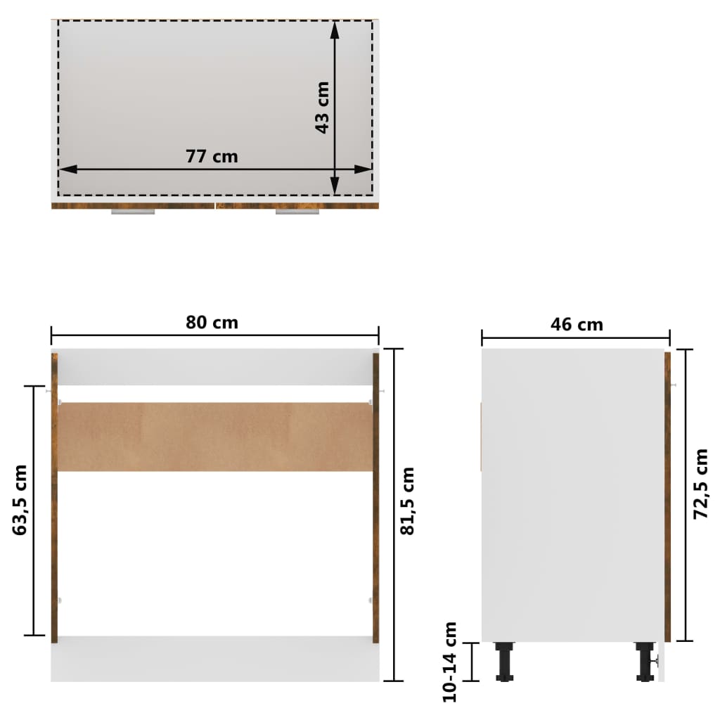 Lyon Under Sink Cabinet In Smoked Oak Finish 80 X 46 X 81.5 Cm Particleboard
