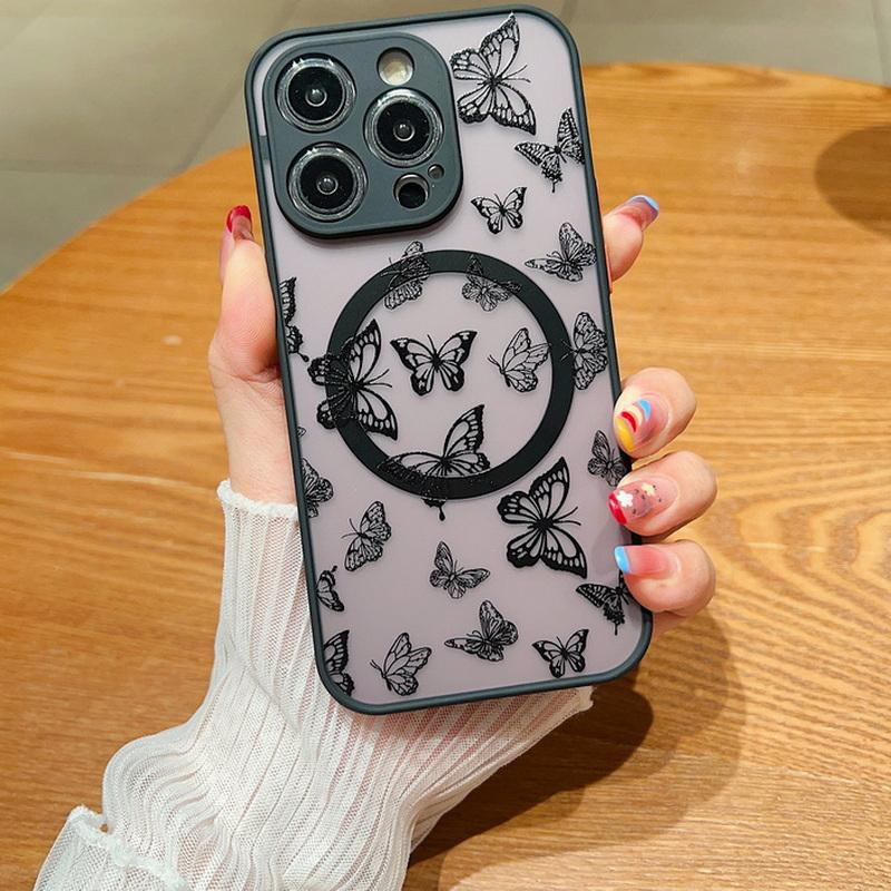 Butterfly Pattern For Magsafe Wireless Charging Case For iPhone 17 16 14 15 Pro Max 13 12 Pro Max Shockproof Matte Phone Cover