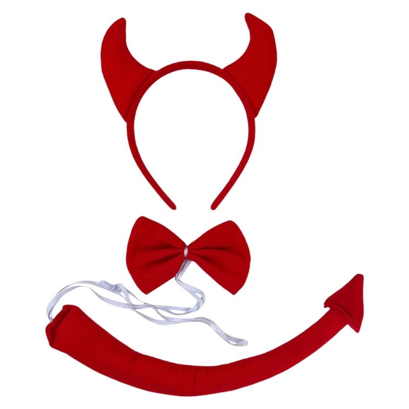 Halloween Cow Costume Animal Dress up Set Includes Cow Horn Headband, Tail, Bowtie for Kid Girl Halloween Cosplay Party