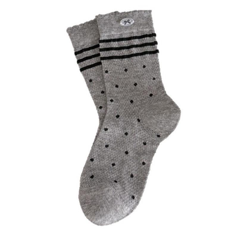 Summer Lightweight Ankle-length Sheer Mesh Dotted Stacked Socks, Versatile Long Socks, Pure Cotton Women's Socks