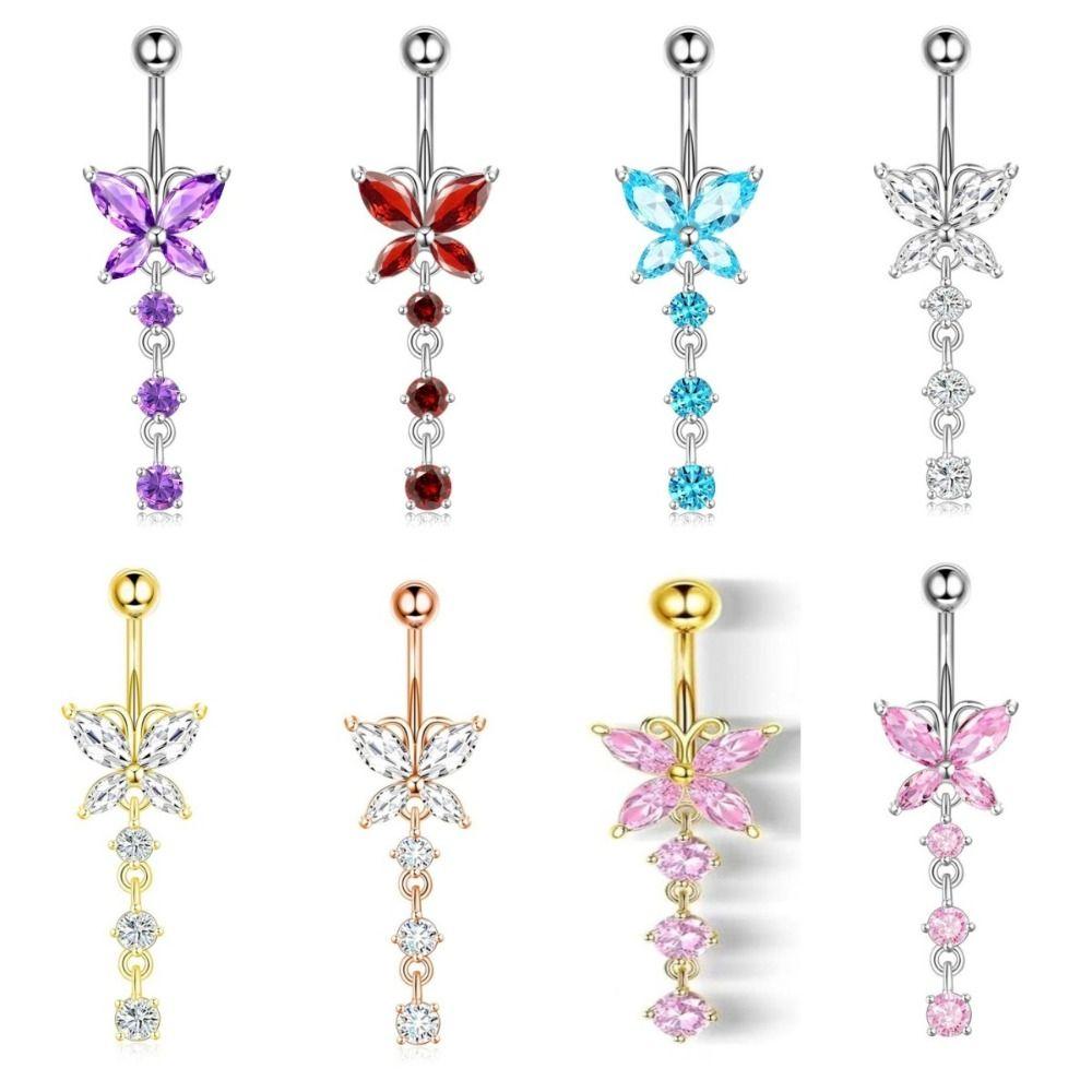Butterfly Zircon Navel Ring Rhinestone Belly Button Ring Body Piercing Jewelry  Party Decoration