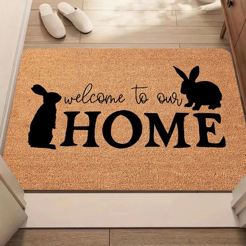 Cute Easter Rabbit Ear Welcome Doormat Letter Flowers Decor Soft Non-slip Entrance Rug Holiday Hallway Living Room Decor Carpet