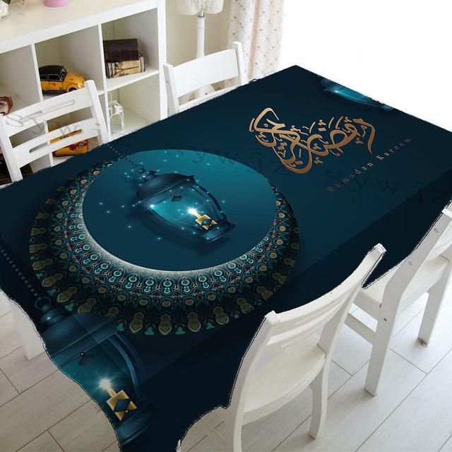 Muslim Mosque Ramadan Tablecloth Kitchen Rectangle Tablecloth Crescent Lantern Waterproof Accessory Festival Party Tablecloth