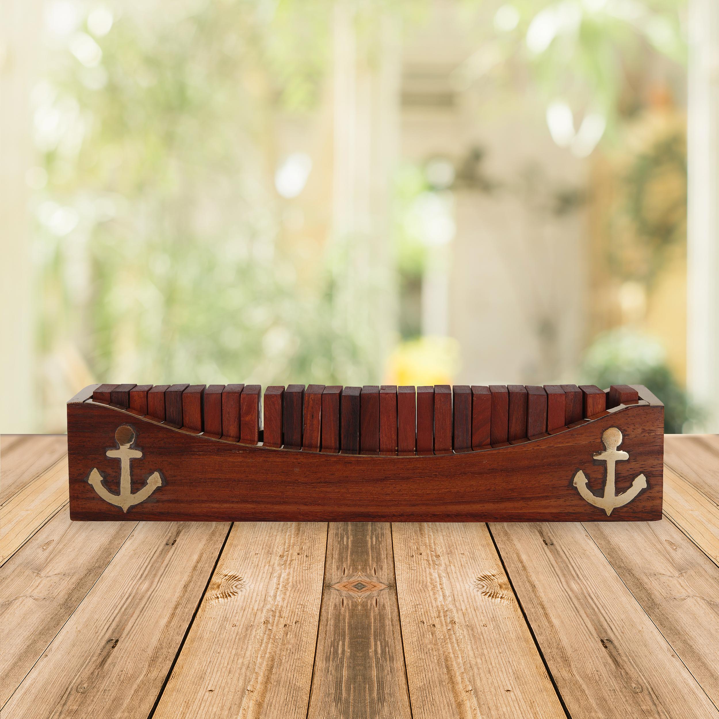 

Shriji Crafts Wooden Dominoes Set Boat Tray Unique Handcrafted Toys