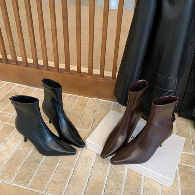 Brown Short Boots 2025 Autumn and Winter New European and American Retro Versatile Internet Celebrity Thin Boots Thin Heel Pointed High Heel Short Bo