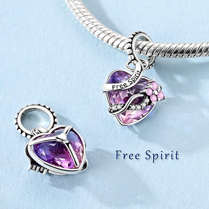 Copper Delicate Pink Purple Crystal Butterfly Pendants Charms Fits Genuine Charms Bracelet Women DoItYourself Jewellery Gifts