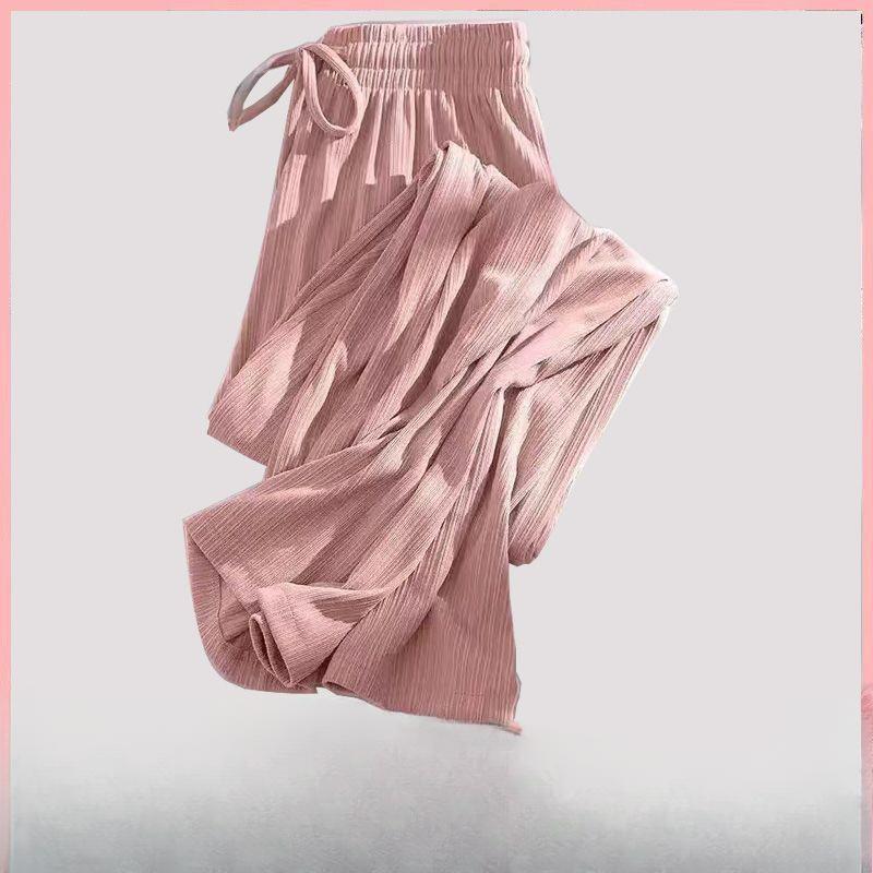

Летние брюки Ice Silk Wide Leg с высокой талией, тонкие повседневные брюки, женские свободные брюки длиной до пола 5XL розовый