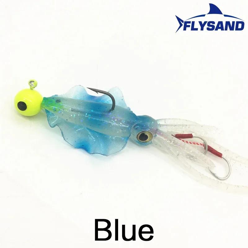FLYSAND 130mm Fishing Bait Luminous Octopus Squid Skirt Sea Fishing Wobbler Bait Squid Jig Fishing Tuna Lure Jig Head Hook синий