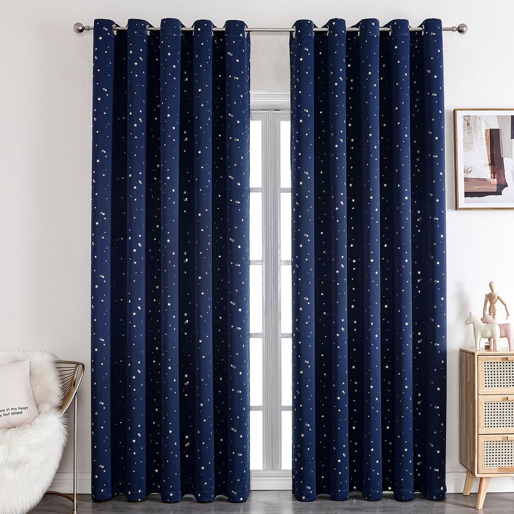 Kids Curtains Blackout With Stars Grommet Top For Bedroom Living Room Window Drapes