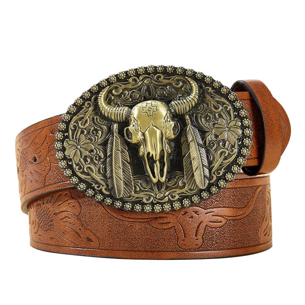 Floral Engraved Buckle Western Cowboy Belts PU Leather Leather Belt Fashion Waistband Belts  Pants