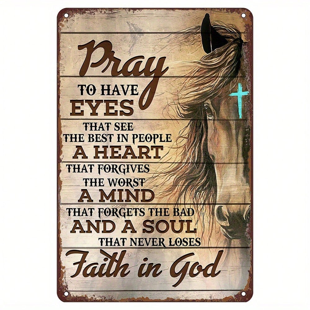Vintage Horse Christian Metal Sign Inspirational Faith Wall Art Decor 20x30