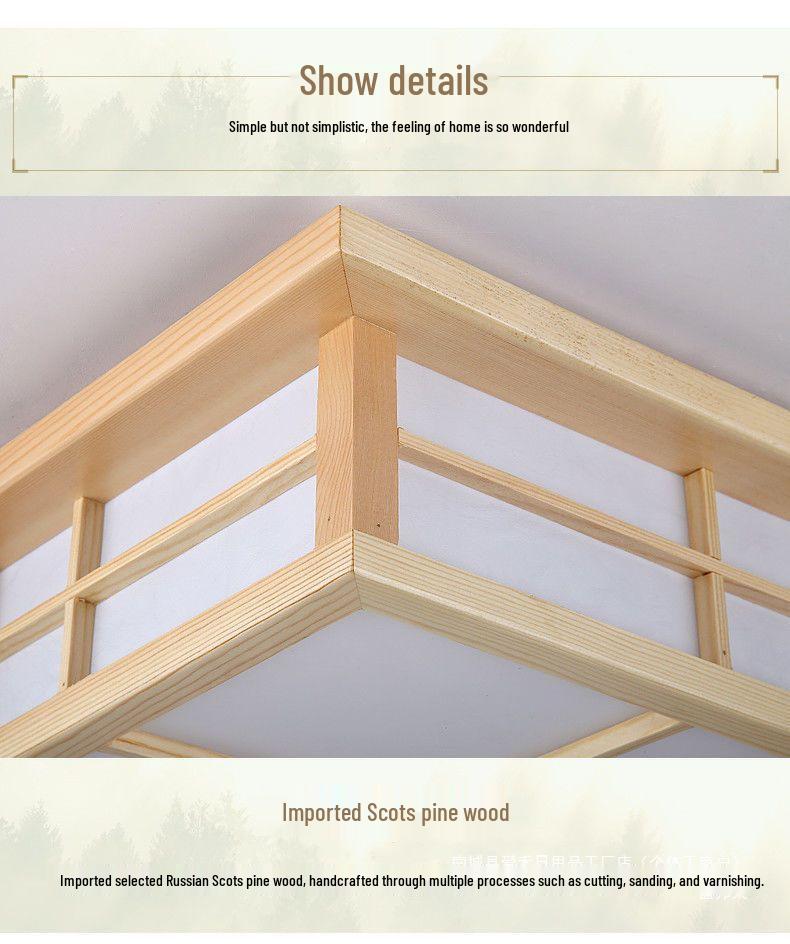 Japanese Style Solid Wood Ceiling Light for Bedroom, Tatami, Living Room & Study - Rectangular Design