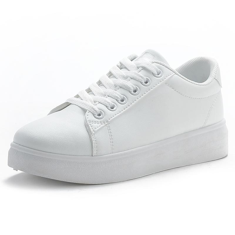 Fashion White Women Shoes Comfortable Casual Skateboard Shoes Solid Leisure Sneakers Lightweight Walking Vulcanized Platform Lace Up Cas