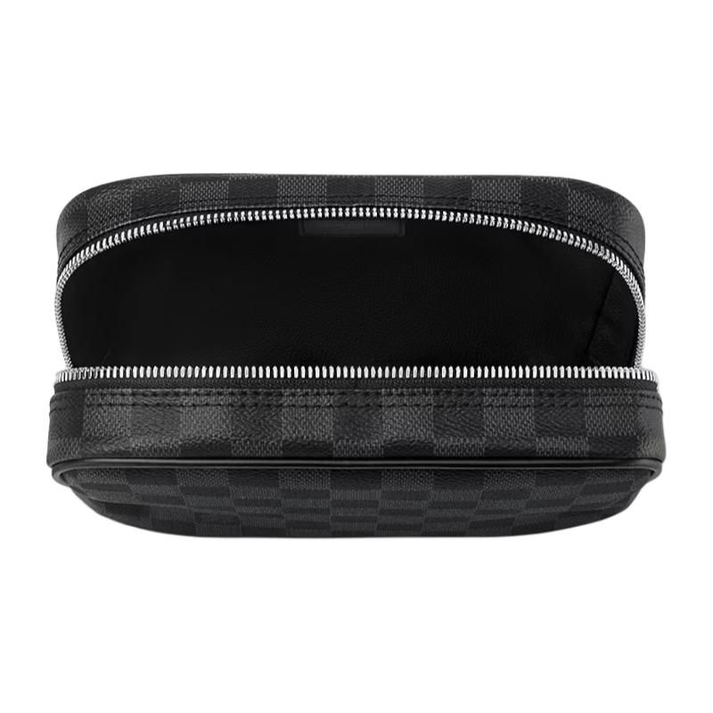 Louis Vuitton Checkered Design Zipper Closure Canvas And Leather Trim Toiletry Bag Women toiletry bag Black N40483