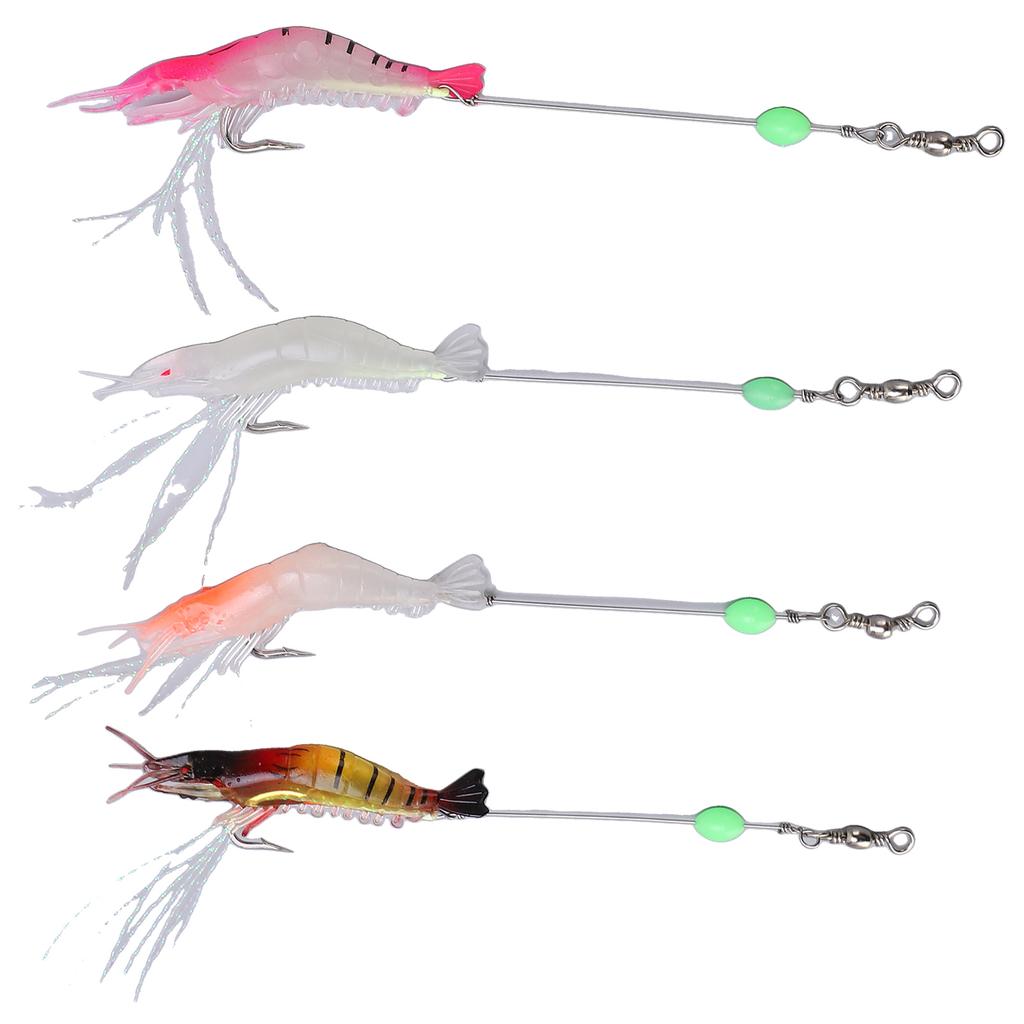 4 Stück 6,5g Angelgarnelen-Köder Set Künstlicher Weich-PVC-Köder Leuchtender Swimbait mit Haken für