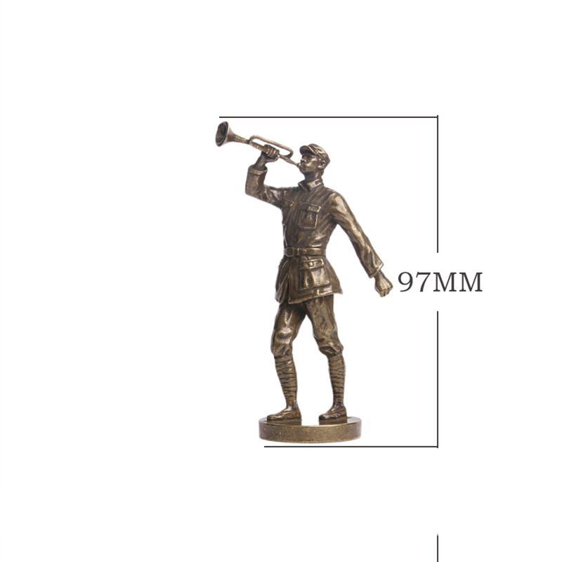 Pure Brass Long March Red Army Soldier Statue Home Decoration Crafts Trumpeter Commemorative Theme Character Sculpture Ornaments