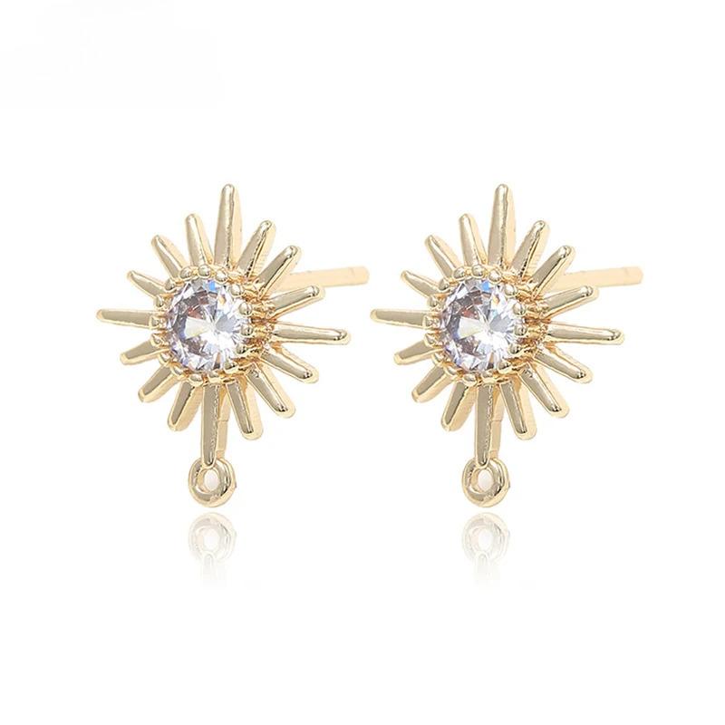 

Латунь золотого цвета с цирконом, серьги-пусеты в виде цветка, высокое качество, фурнитура для изготовления бижутерии своими руками, аксессуары