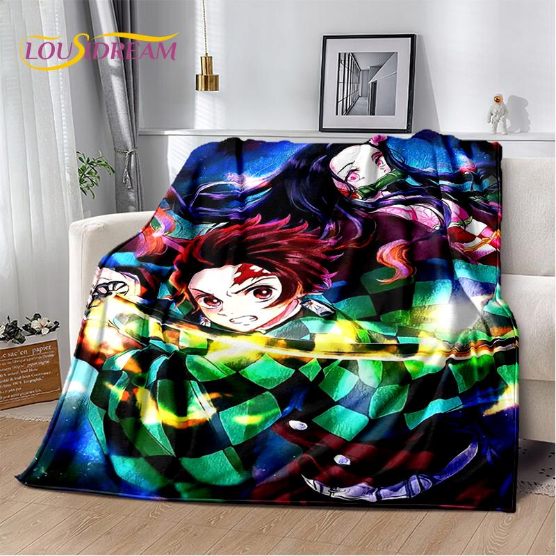 3D Demon Slayer Anime Kamado Nezuko Tanjirou Cartoon Blanket Soft Throw for Home Bedroom Bed Sofa Picnic Cover Child