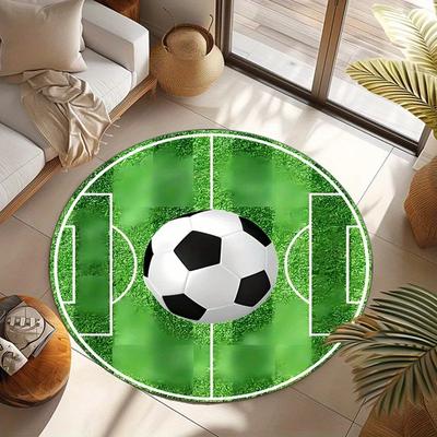 Football-Themed Round Rug Machine Washable Indoor Outdoor Mat Use Perfect for Office Bedroom Laundry Room Stain Resistant Rugs