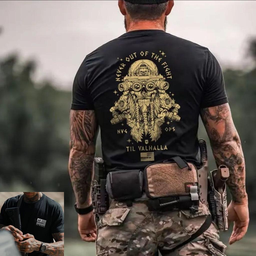 Summer Tactical Military Fan Crew Neck Half Sleeve  American Tough Guy Ins Nordic Myth Printed Men's Short Sleeve Cotton T-Shirt