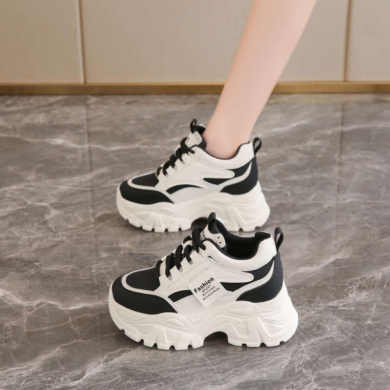 

Spring Fashion Lace Up Chunky Sneakers for Women Pu Leather Thick Bottom Running Shoes Comfort Breathable Platform Sports Shoes 40 чорний
