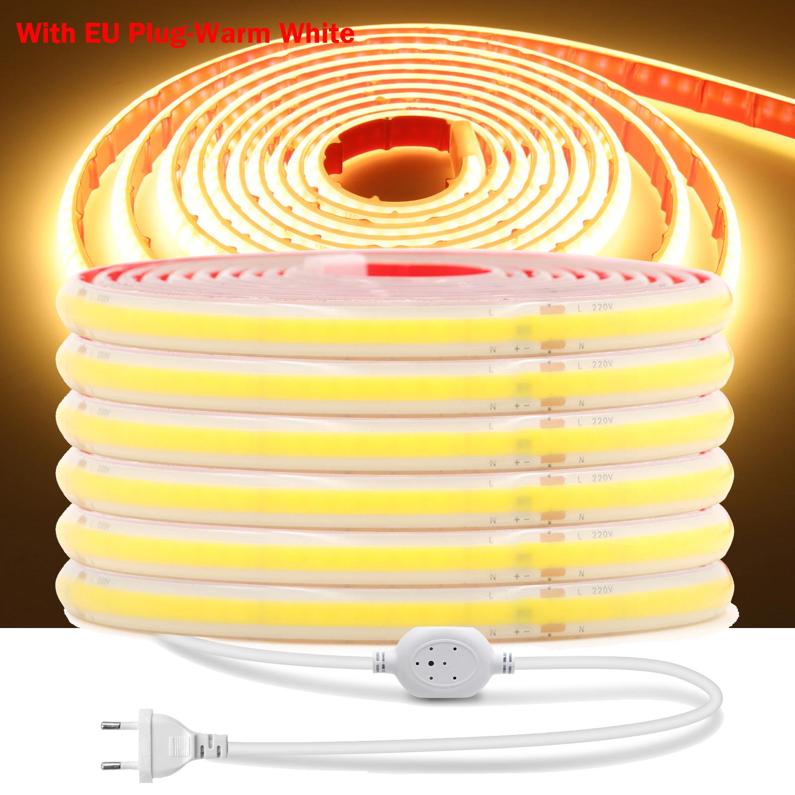 

Светодиодная лента COB 220В 240 светодиодов/м Водонепроницаемая уличная светодиодная лента с выключателем Вилка ЕС Гибкая лента для лампы Освещение для спальни и кухни 0.5m