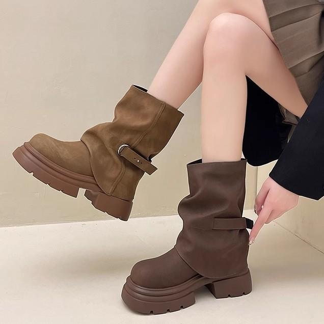 Simple and Versatile Thin Trousers Martin Boots Women's Autumn 2025 New Niche Design Thick-soled Heightening Short Boots