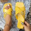 New Large Size Women's Slippers Flat Cross Sandals Rhinestone Buckle Decorative Style