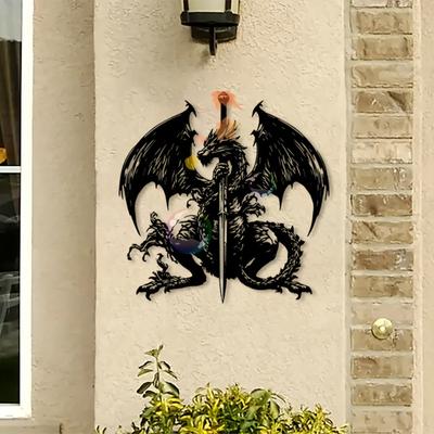 Sword Dragon Metal Wall Art Medieval Fantasy Sculpture Holiday Decor Gift