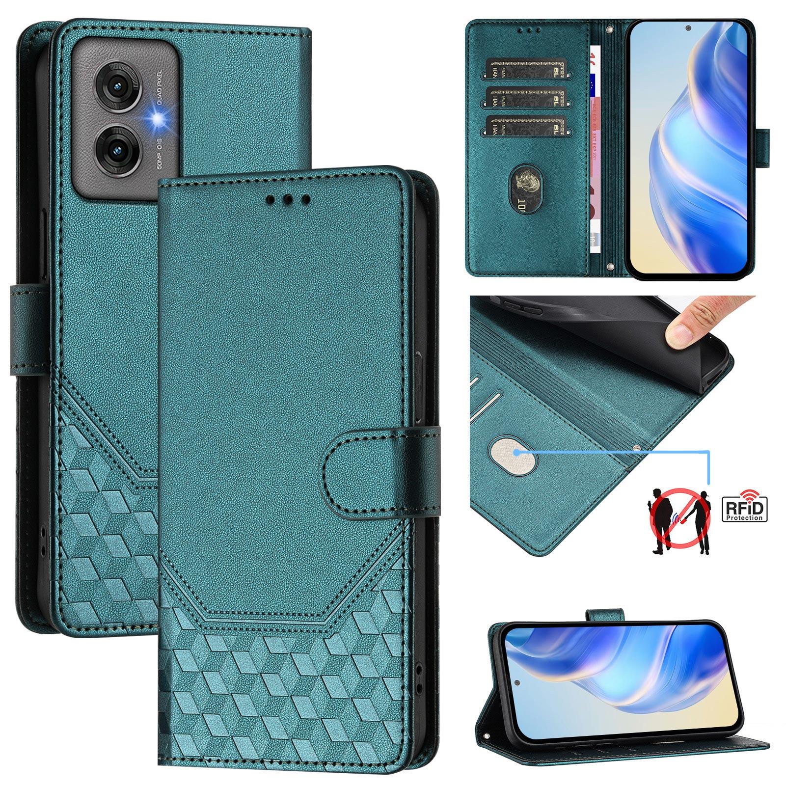 

Чехол для Motorola Moto G55 5G с оттиском в виде сот, блокировкой RFID, кожаная крышка для телефона с ремешком D