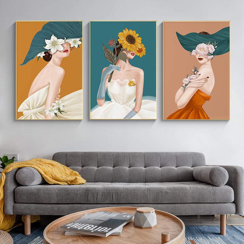 Abstract Flower Women Posters and Prints Sexy Lady Wall Art Decorative Paintings Nordic Canvas Pictures for Interior Home Decor