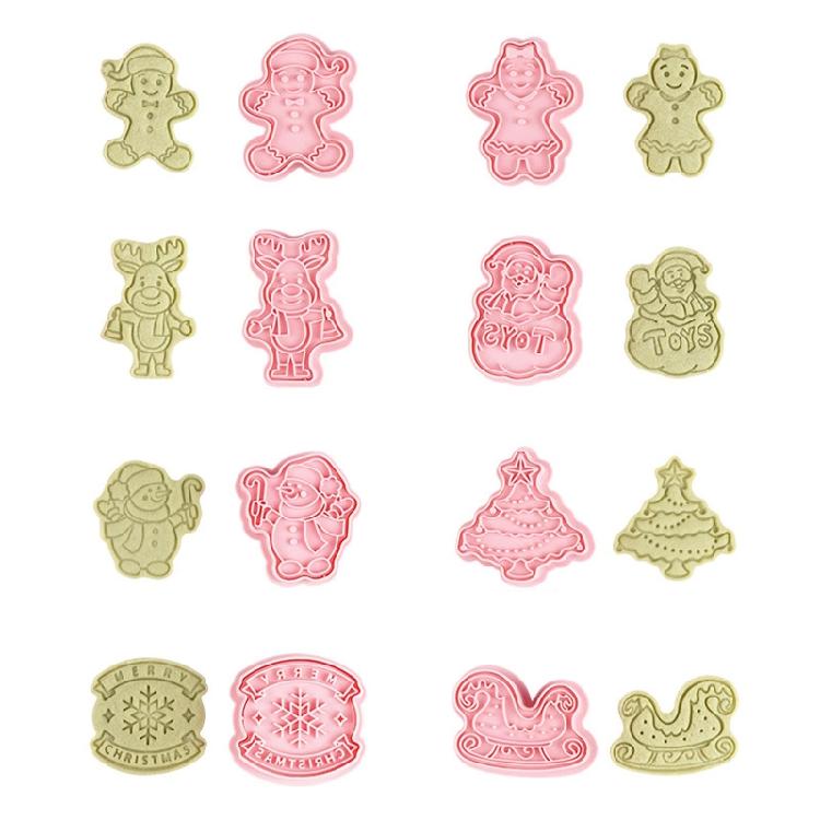 8-Piece Christmas Biscuit Molds Plastic Frosting Candy Fondants Push-type Moulds