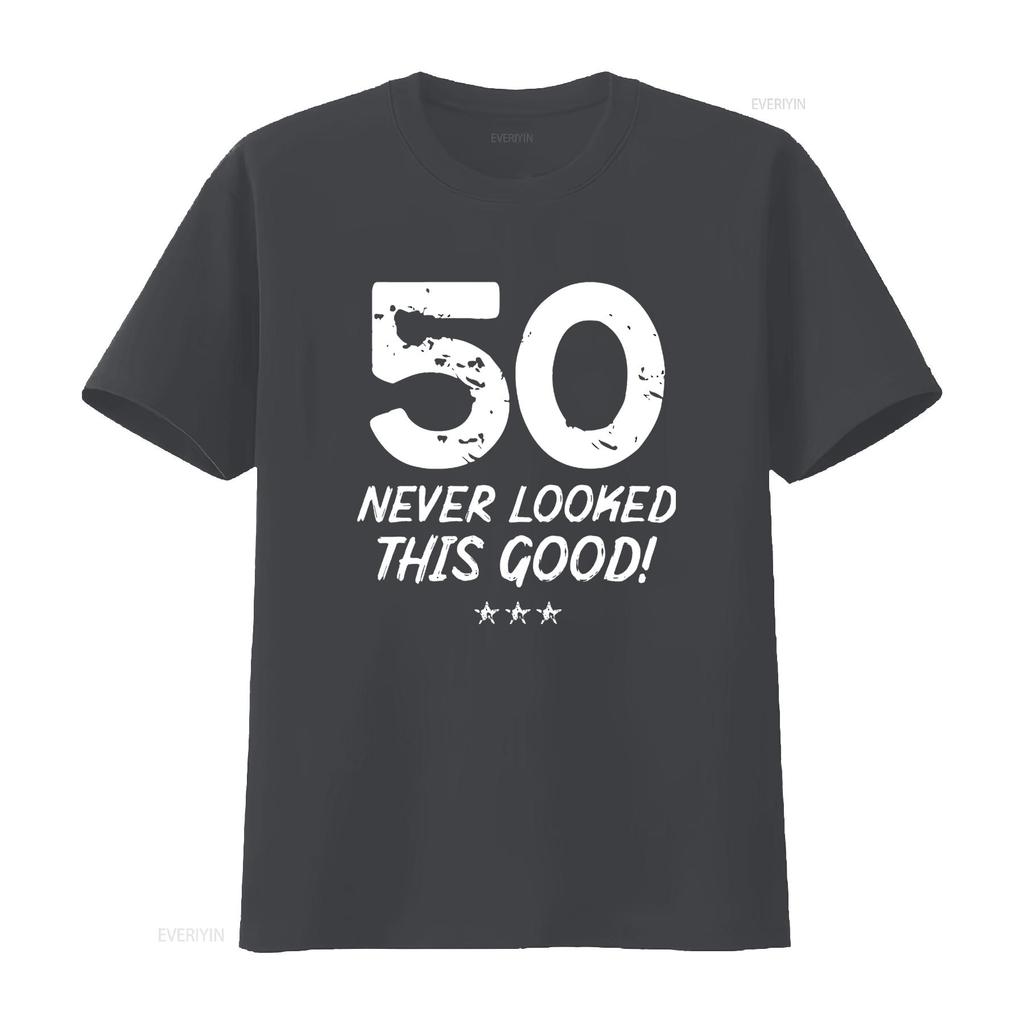 Womens 50 Year Old Never Looked So Good Birthday 50th T Shirt Black Medium vintage Washed Unisex Stylish Stretched graphic