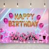 Balloons,Flowers,Stars Theme-Happy Birthday Backdrop Polyester for Photo Booth,Party Event,Indoor/Outdoor Celebrations