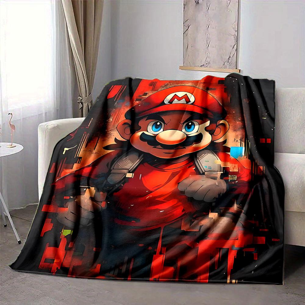 1pc Mario Adventure Gaming Cozy Print Blanket Lightweight Warm Flannel Throw Blanket For Sofa, Bed, Living Room