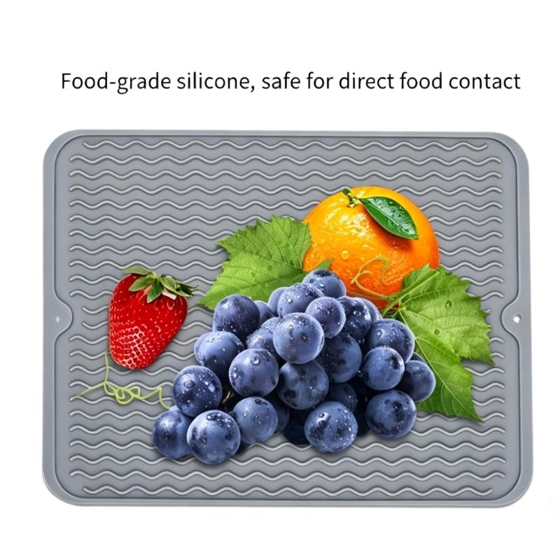 Foldable Kitchen Drying Mat Silicone with Raised Ridges, Space Saving Placemat, Waterproof Trivet, Coffee Bar Accessories for Dishes and Cups