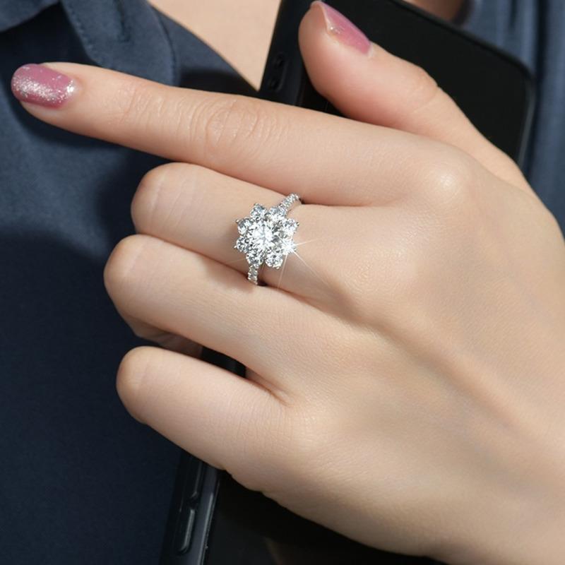 BELLA BOX Eight Hearts And Eight Arrows Plating PT950 Live Broadcast New Product Emulation Mosan Diamond Full Diamond Open Ring Girl