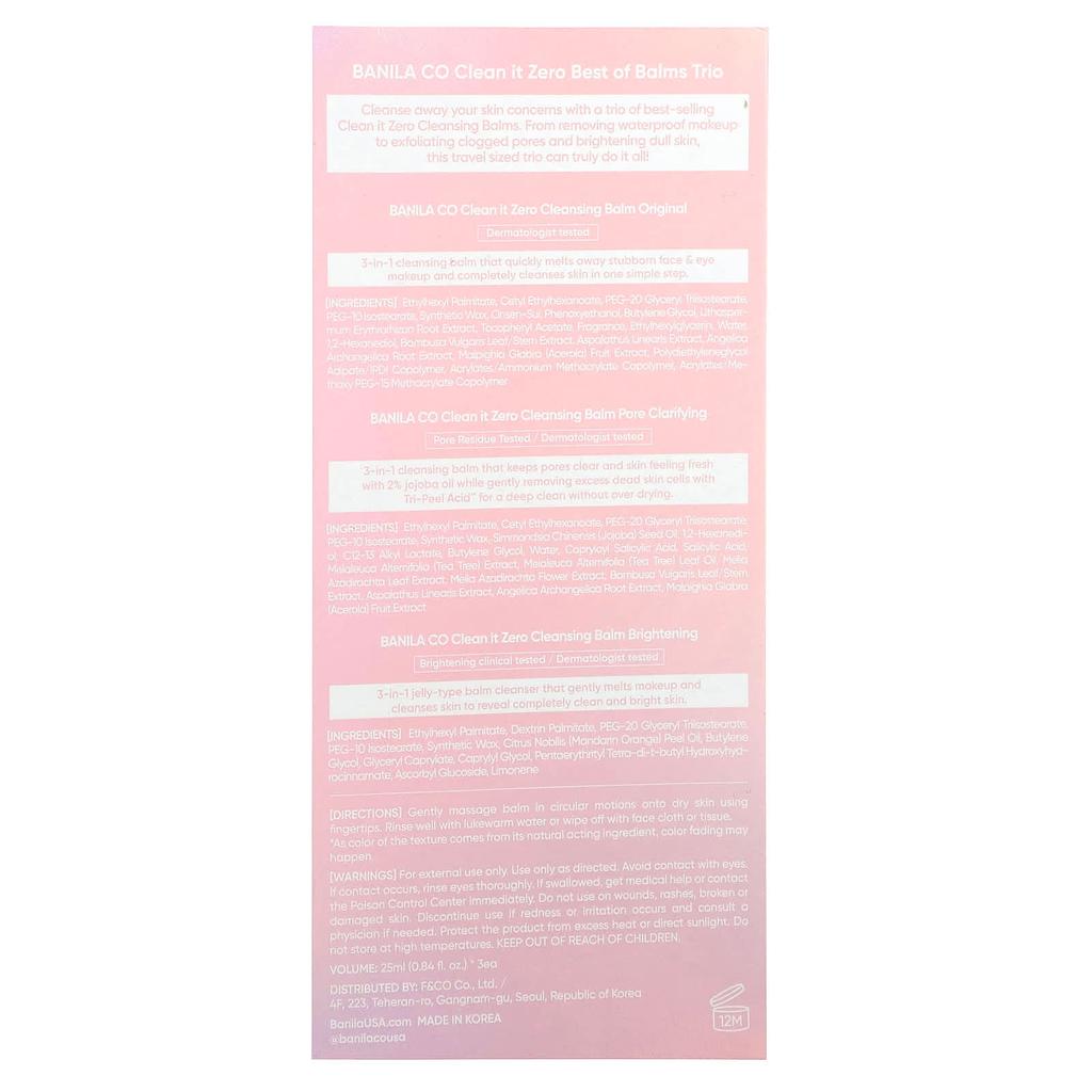 Best Of Night Trio, Clean It Zero Cleansing Balm, 3 Pack, 25Ml(0.84Fl Oz) Each