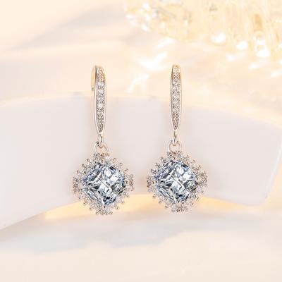 100 %Solid 925 Sterling Silver 2 Carats Diamond Earring For Women Fine Geometric Aros Mujer Oreja Orecchini Drop Earring Females