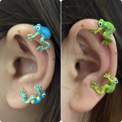 Lovely Creative Blue/Green Frog Ear Cuff for Women's Funny Earrings Jewelry Accessories Fit  Festivale Gifts for Friends