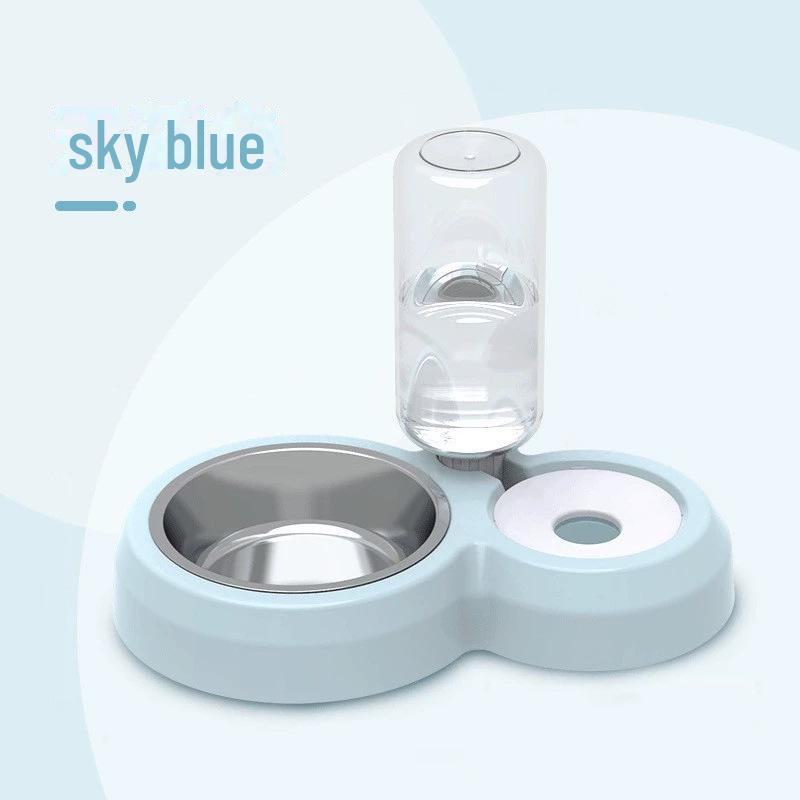 

Двойная миска для животных с защитой от опрокидывания: Автоматическая миска для воды и еды для собак и кошек Deluxe небесно-голубой