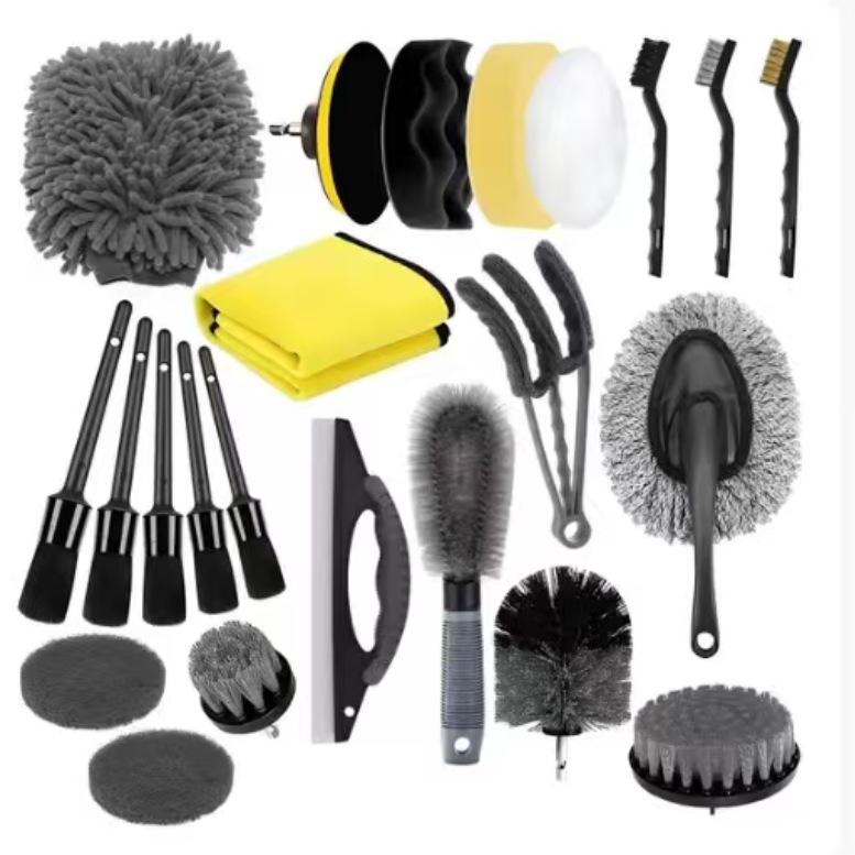 20-Piece Electric Cleaning Brush Set: Car Detailing Tool Kit with Drill Brushes, AC Brush, and Cleaning Gloves.