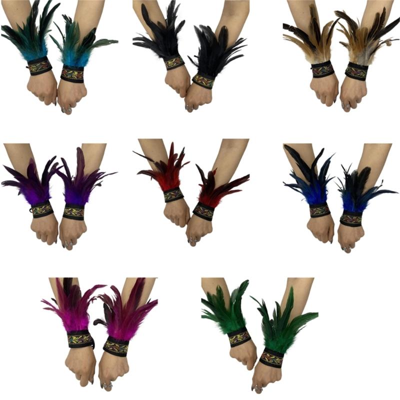 Ethnic Wrist Cuffs Vintage Women Men Cosplay Costume Accessory Feather Wristband Feather Wristband Vintage Bracelet