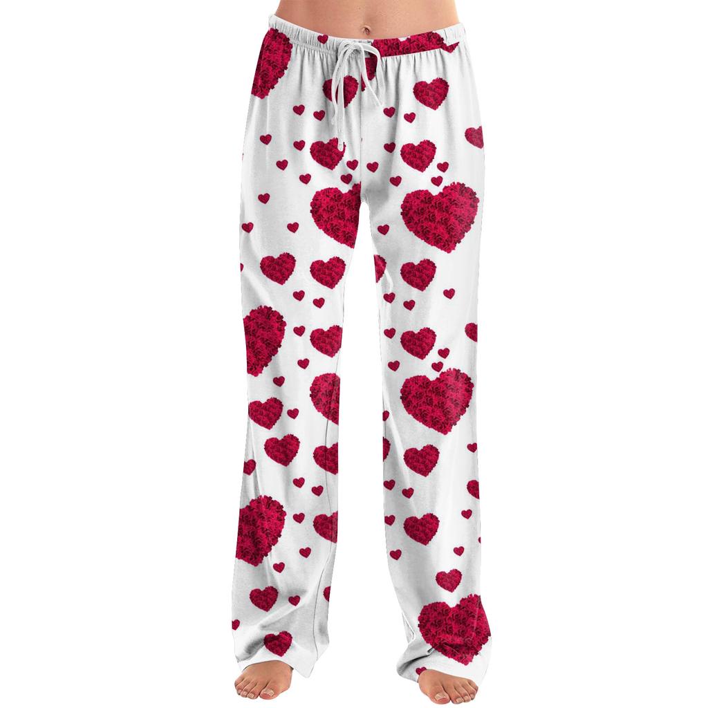 Womens Pajama Pants Sleepwear Casual Drawstring Elastic Waist Pants Comfy Straight Yoga Loose Trousers