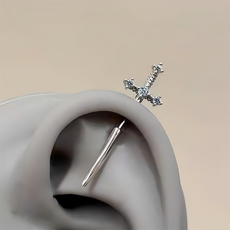 Neue Schwertförmige Strass-Kreuz-Ohrringe Punk Zirkon Schwebendes Helix-Piercing Ohrknorpel Für Damen Herren Schmuck Partnergeschenke