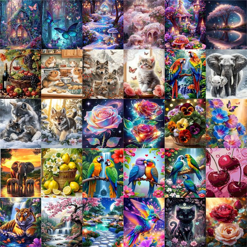 5D Diamond Painting, Flower Animal Sticker Diamond Cross Stitch Decorative Painting